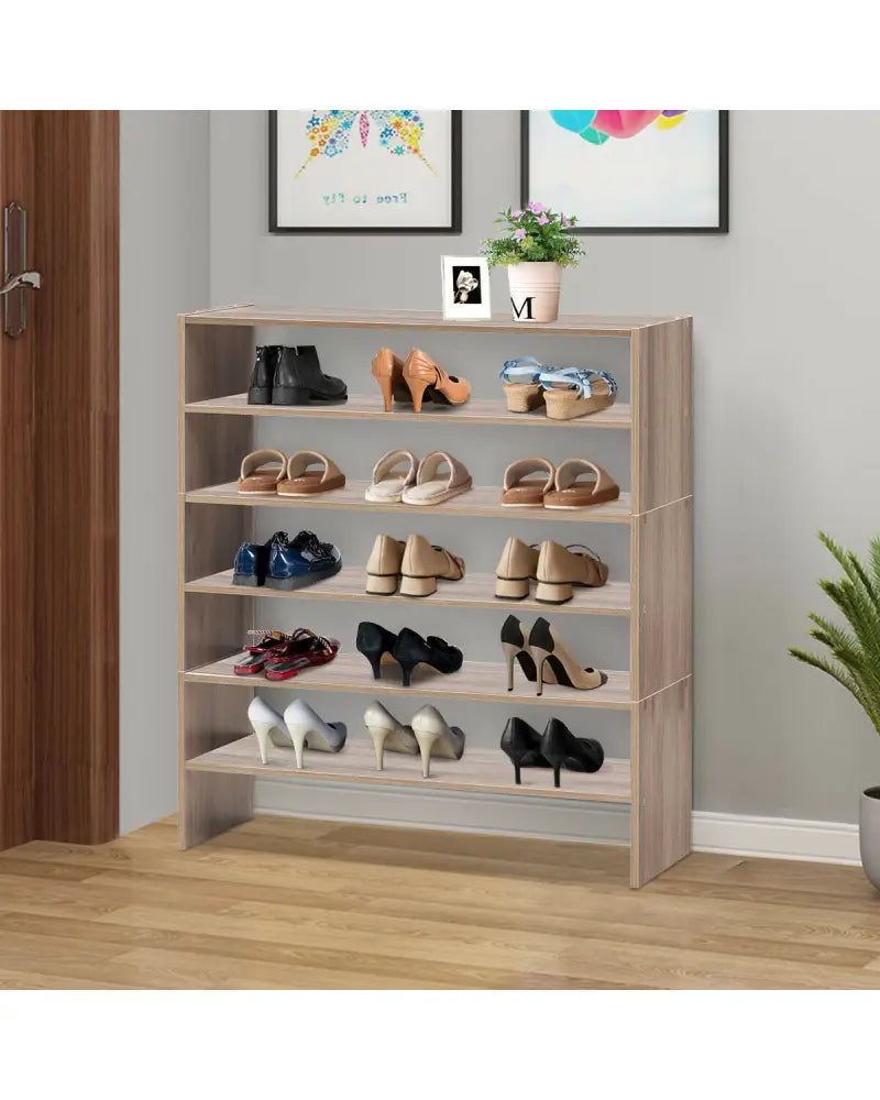 3 Pieces 31-Inch Stackable Multi-Shape Shoe Rack-Natural - Natural - Shoe Racks & Storage Benches