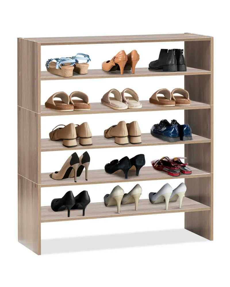 3 Pieces 31-Inch Stackable Multi-Shape Shoe Rack-Natural - Natural - Shoe Racks & Storage Benches