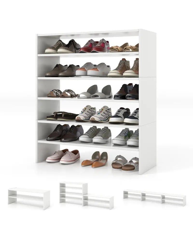 3 Pieces 31-Inch Stackable Multi-Shape Shoe Rack-White - White - Shoe Racks & Storage Benches