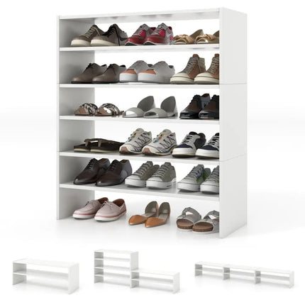3 Pieces 31-Inch Stackable Multi-Shape Shoe Rack-White - White - Shoe Racks & Storage Benches