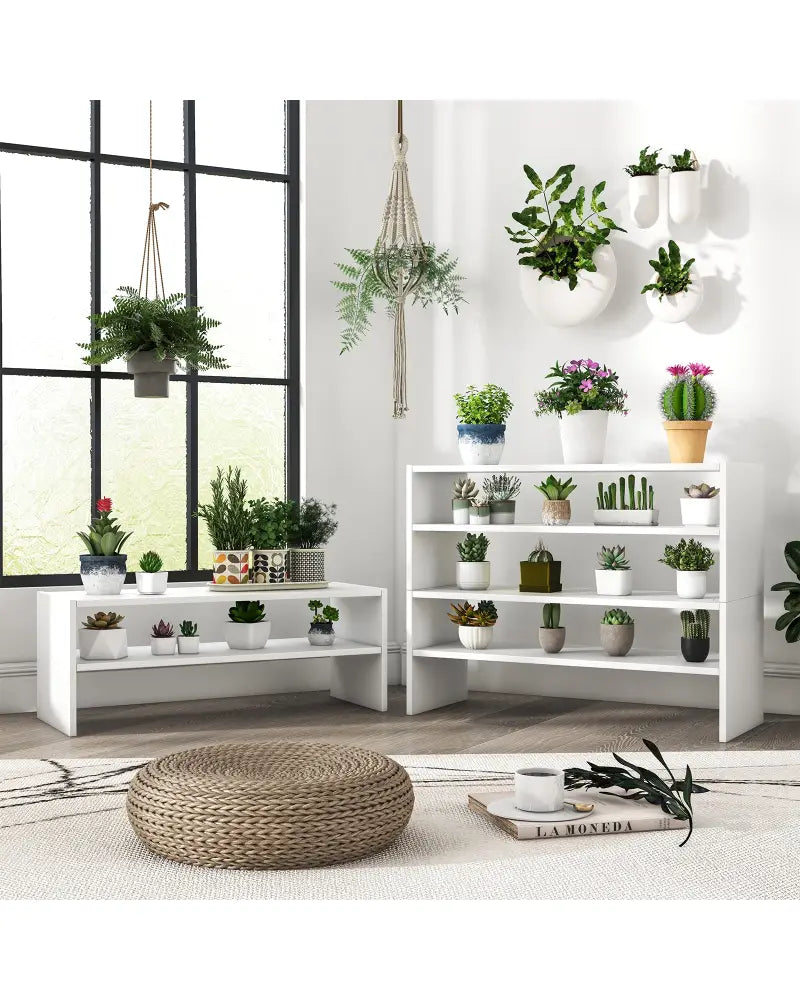 3 Pieces 31-Inch Stackable Multi-Shape Shoe Rack-White - White - Shoe Racks & Storage Benches