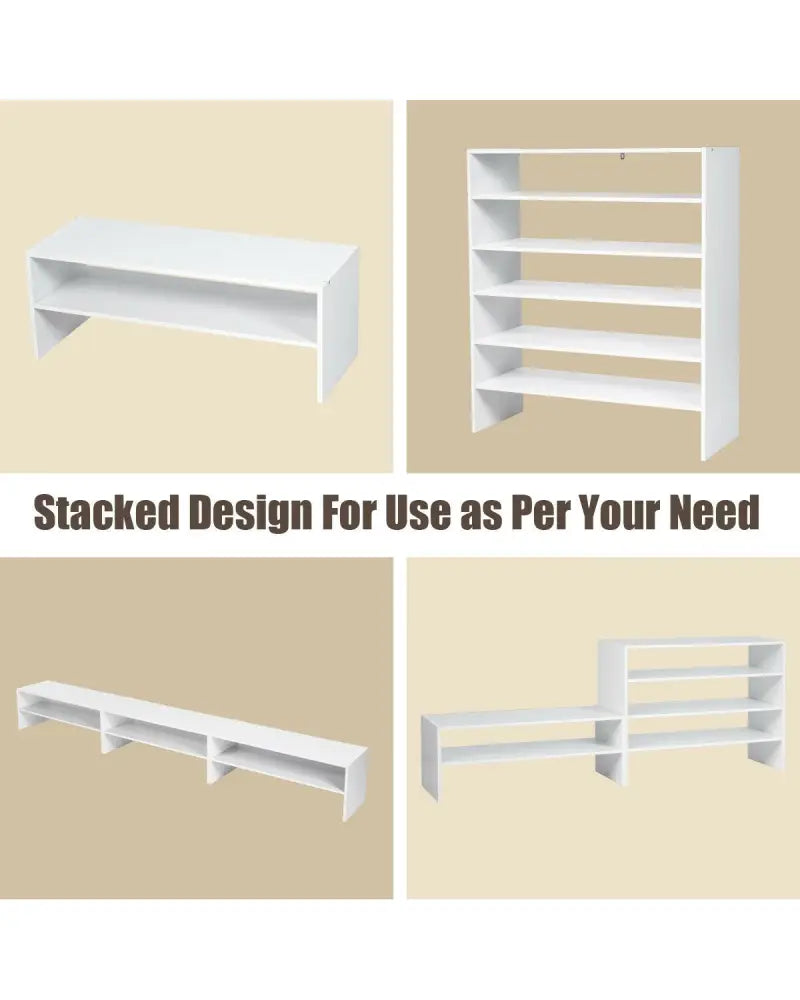 3 Pieces 31-Inch Stackable Multi-Shape Shoe Rack-White - White - Shoe Racks & Storage Benches
