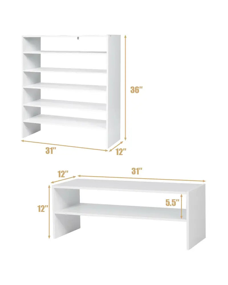 3 Pieces 31-Inch Stackable Multi-Shape Shoe Rack-White - White - Shoe Racks & Storage Benches