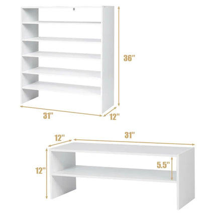3 Pieces 31-Inch Stackable Multi-Shape Shoe Rack-White - White - Shoe Racks & Storage Benches