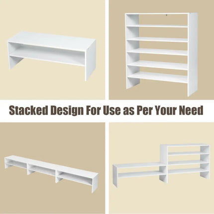 3 Pieces 31-Inch Stackable Multi-Shape Shoe Rack-White - White - Shoe Racks & Storage Benches