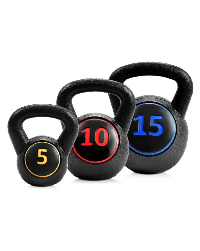 3 Pieces 5 10 15lbs Kettlebell Weight Set - Black - Weights Accessories