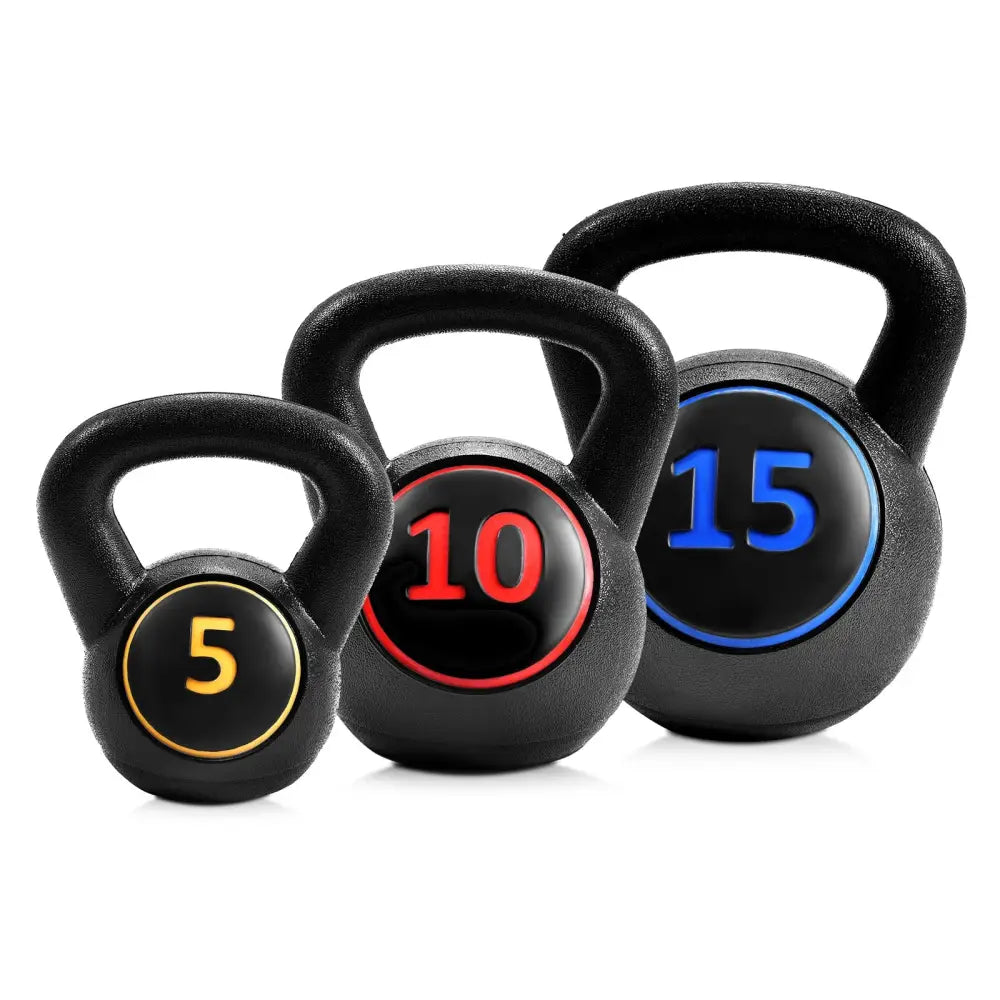 3 Pieces 5 10 15lbs Kettlebell Weight Set - Black - Weights Accessories