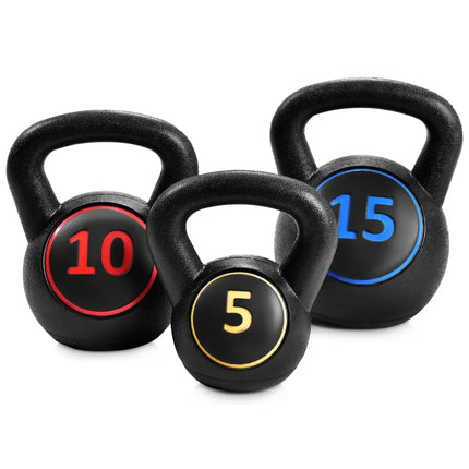 3 Pieces 5 10 15lbs Kettlebell Weight Set - Black - Weights Accessories