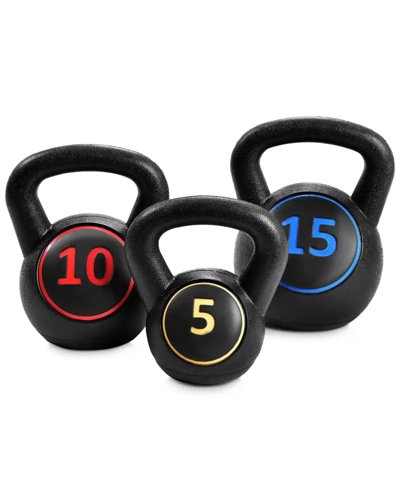 3 Pieces 5 10 15lbs Kettlebell Weight Set - Black - Weights Accessories