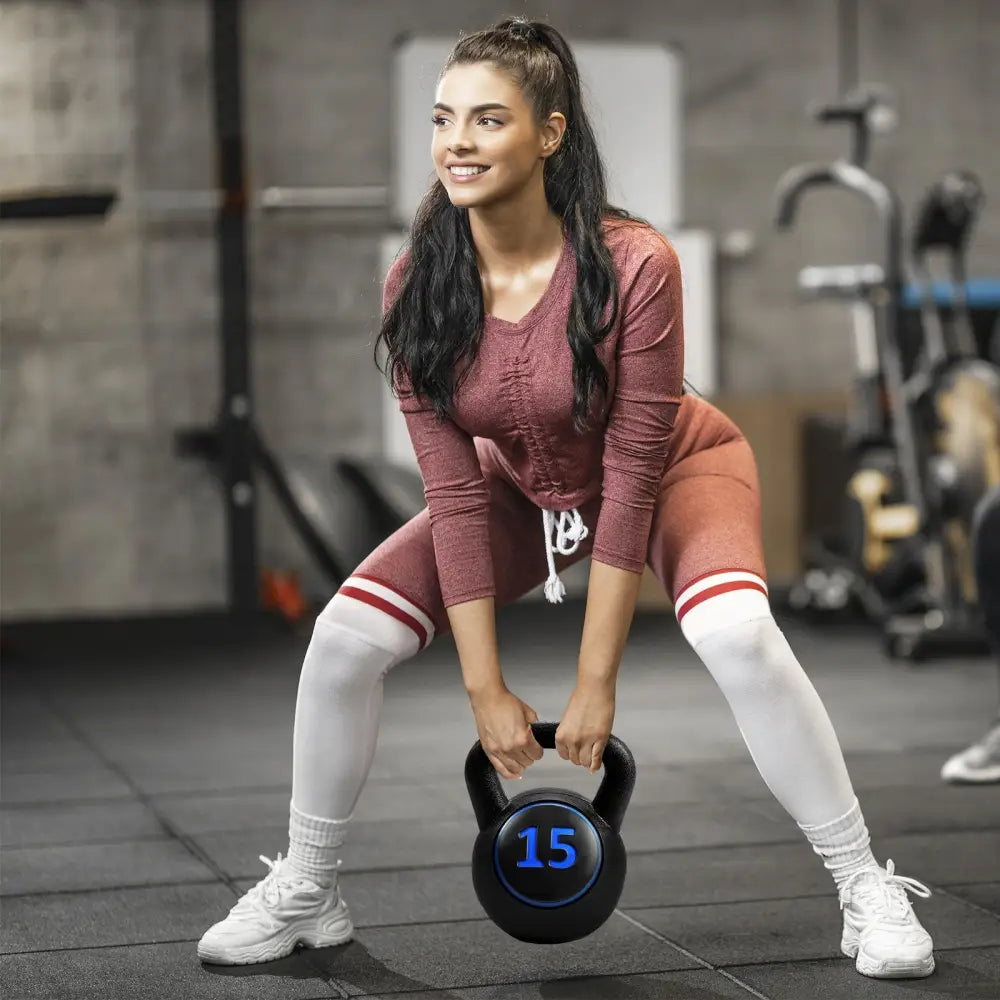 3 Pieces 5 10 15lbs Kettlebell Weight Set - Black - Weights Accessories