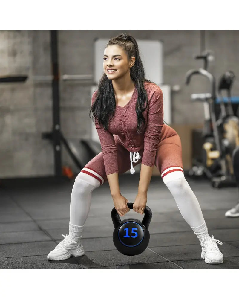 3 Pieces 5 10 15lbs Kettlebell Weight Set - Black - Weights Accessories