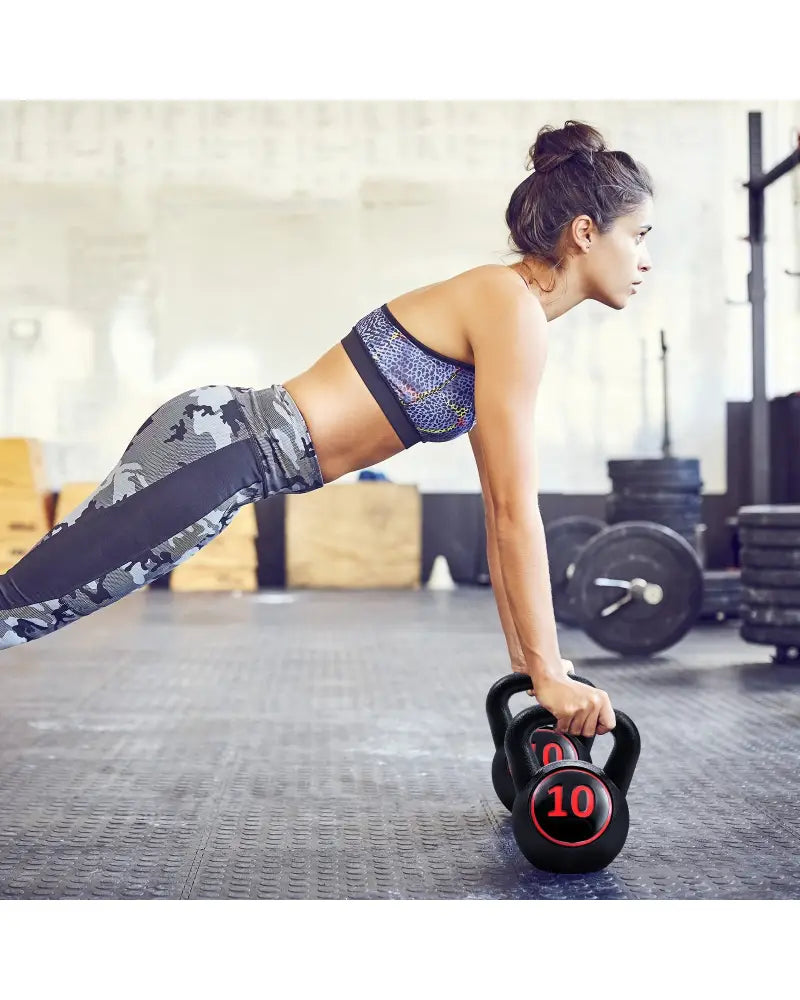 3 Pieces 5 10 15lbs Kettlebell Weight Set - Black - Weights Accessories