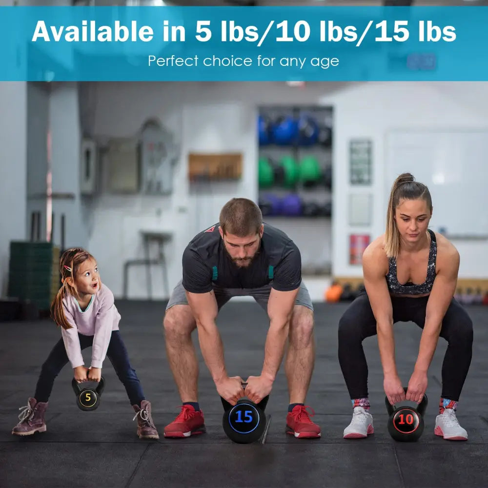 3 Pieces 5 10 15lbs Kettlebell Weight Set - Black - Weights Accessories
