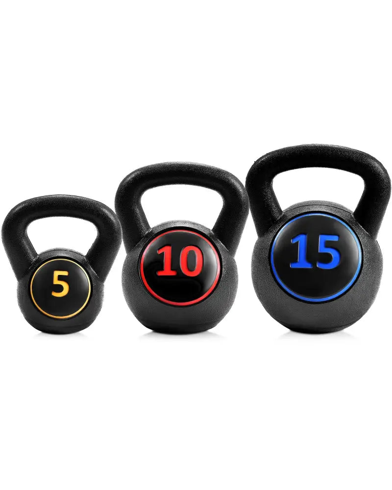3 Pieces 5 10 15lbs Kettlebell Weight Set - Black - Weights Accessories