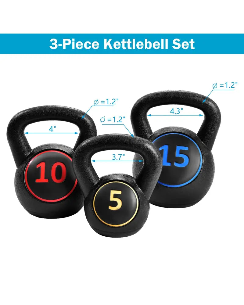 3 Pieces 5 10 15lbs Kettlebell Weight Set - Black - Weights Accessories