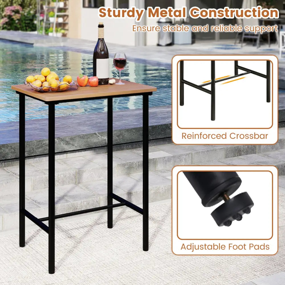 3 Pieces Acacia Wood Patio Bar Set Rectangular Table with Metal Frame - Natural & Black - Patio Bar Furniture