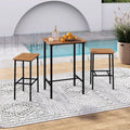 3 Pieces Acacia Wood Patio Bar Set Rectangular Table with Metal Frame - Natural & Black - Patio Bar Furniture