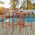 3 Pieces Acacia Wood Patio Bar Set with Sunflower Patterned Backrest - Natural - Patio Bar Furniture