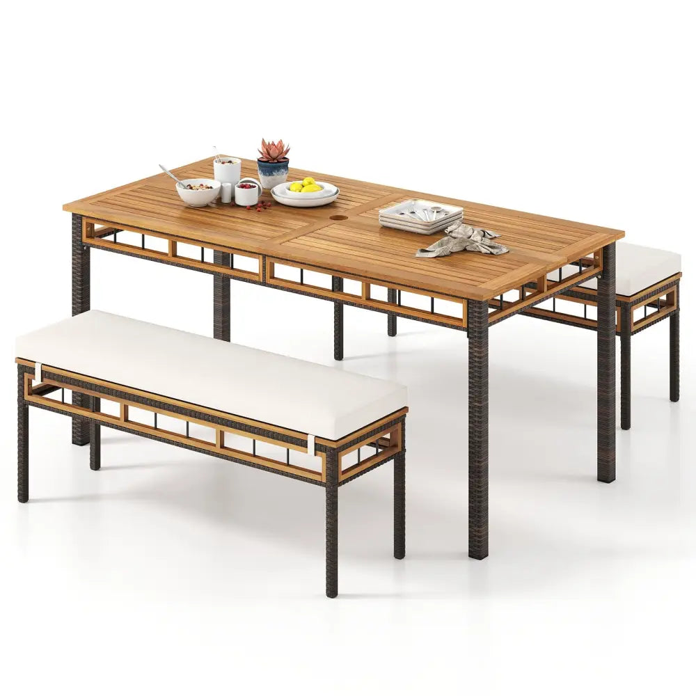 3 Pieces Acacia Wood Patio Dining Set for Deck and Backyard - Patio Dining Sets