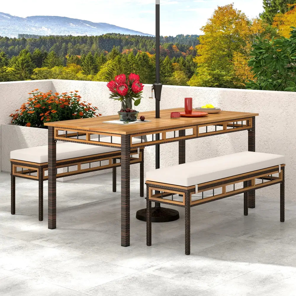 3 Pieces Acacia Wood Patio Dining Set for Deck and Backyard - Patio Dining Sets