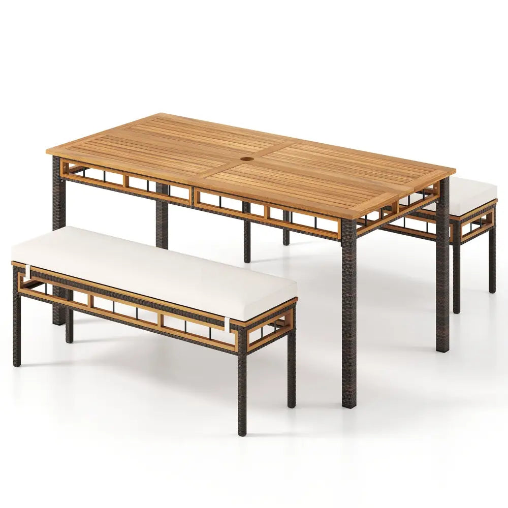 3 Pieces Acacia Wood Patio Dining Set for Deck and Backyard - Patio Dining Sets