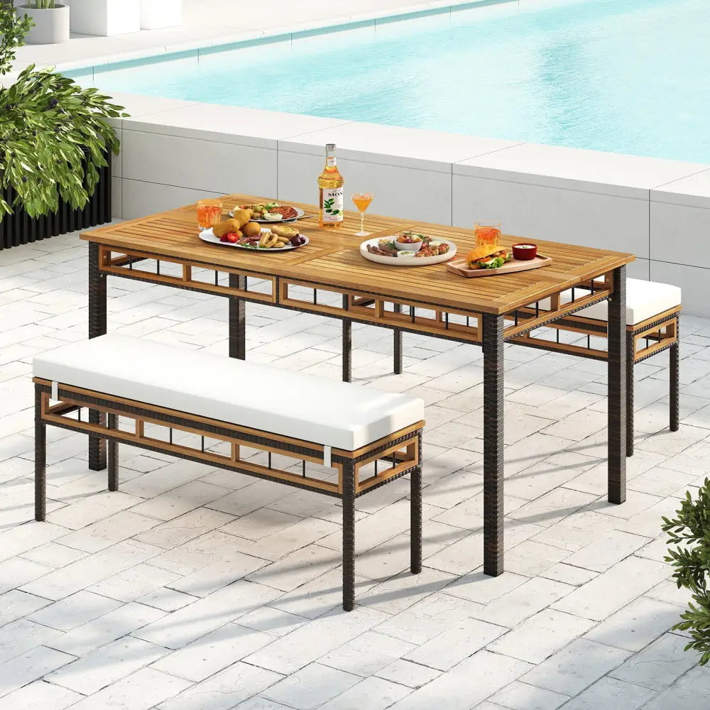 3 Pieces Acacia Wood Patio Dining Set for Deck and Backyard - Patio Dining Sets