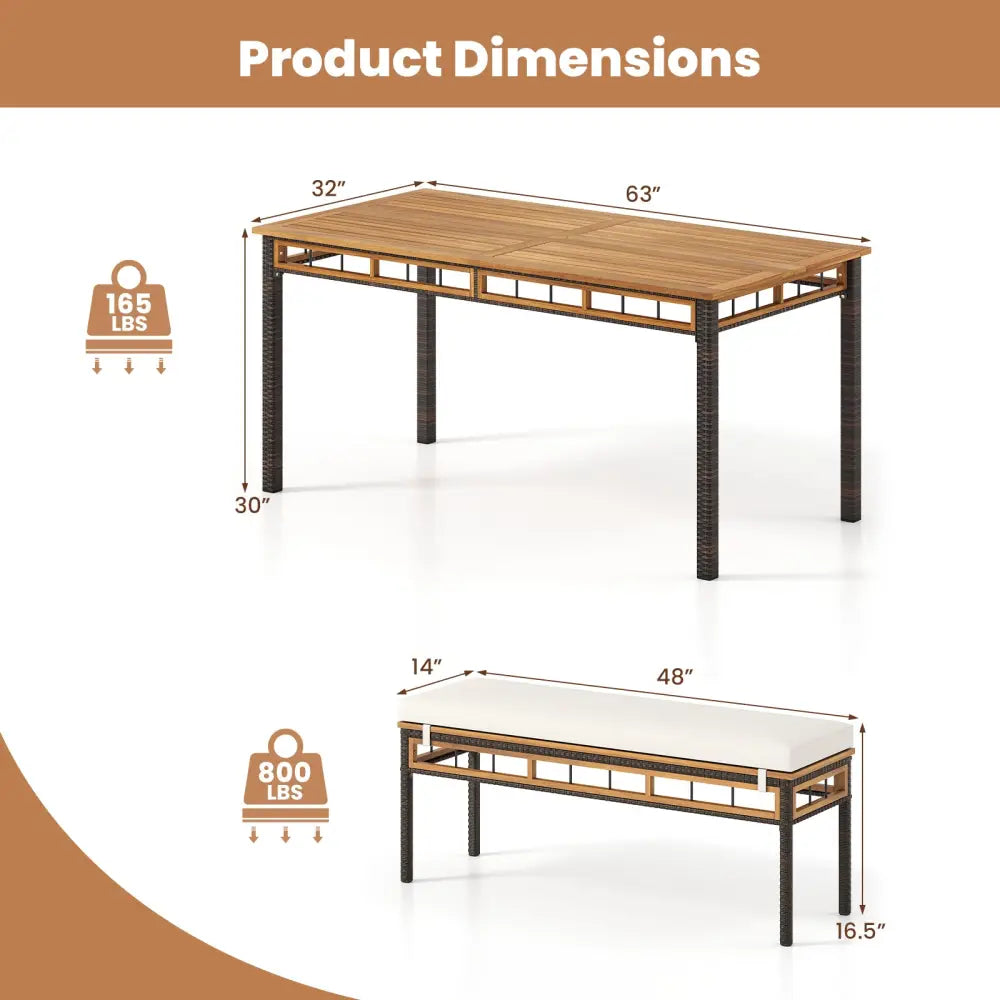 3 Pieces Acacia Wood Patio Dining Set for Deck and Backyard - Patio Dining Sets