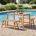3 Pieces Acacia Wood Patio Dining Set Outdoor Rectangular Table and Benches with Slatted Seats - Patio Dining Sets
