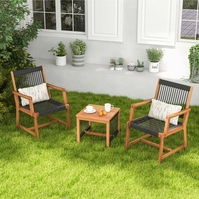 3 Pieces Acacia Wood Patio Furniture Set with Armchairs Coffee Table - Multicolor - Patio Conversation Sets