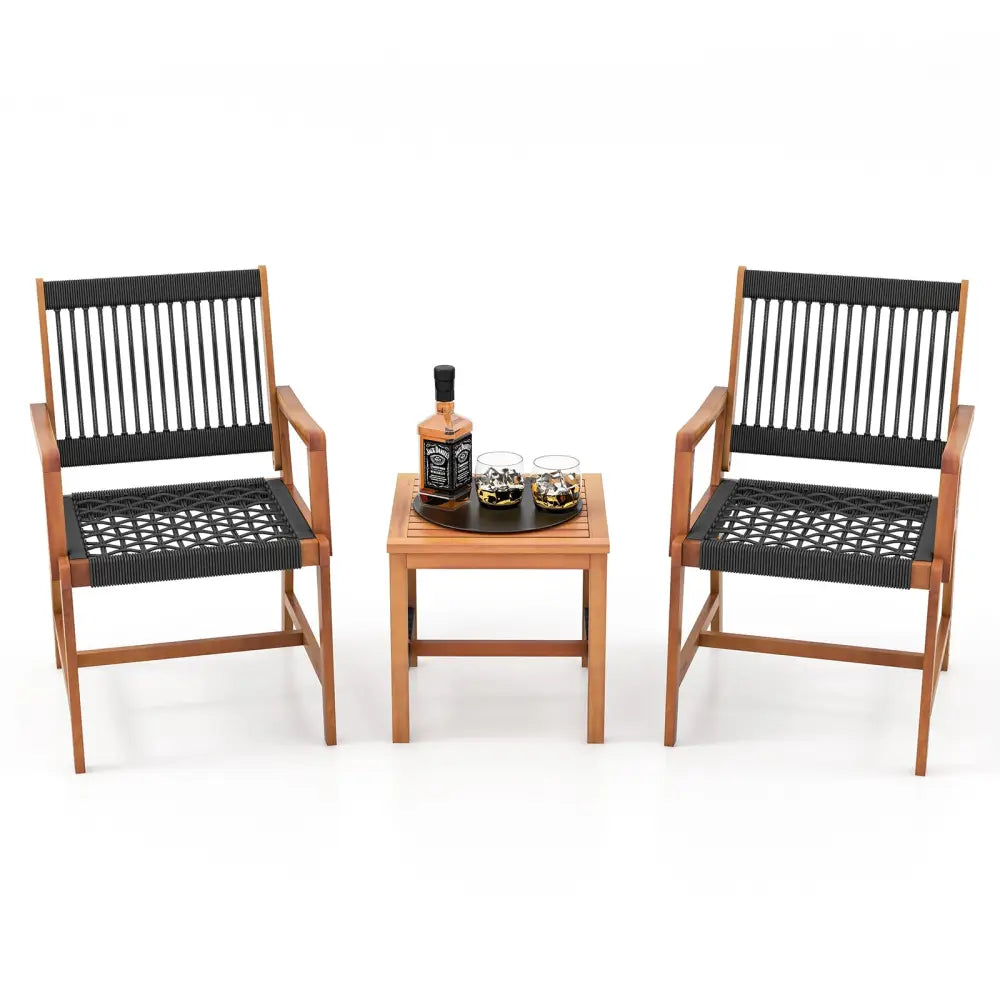 3 Pieces Acacia Wood Patio Furniture Set with Armchairs Coffee Table - Multicolor - Patio Conversation Sets