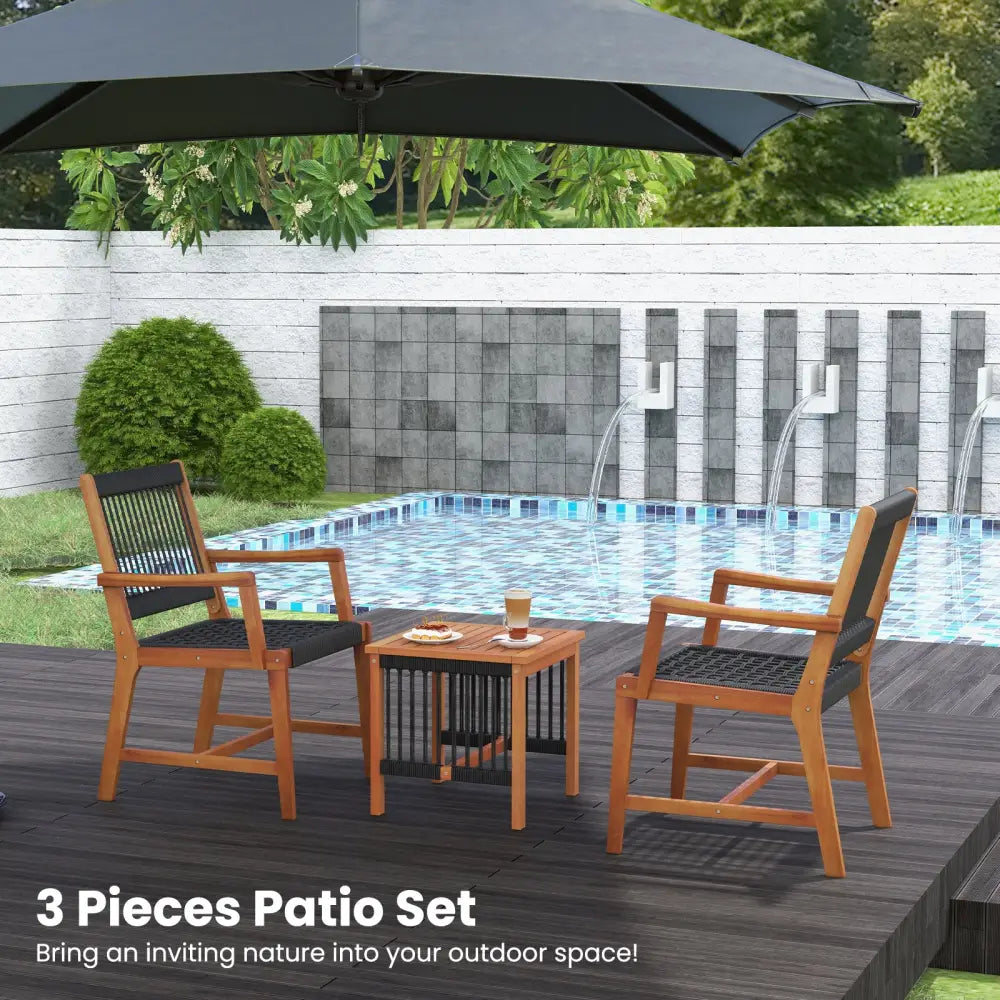 3 Pieces Acacia Wood Patio Furniture Set with Armchairs Coffee Table - Multicolor - Patio Conversation Sets