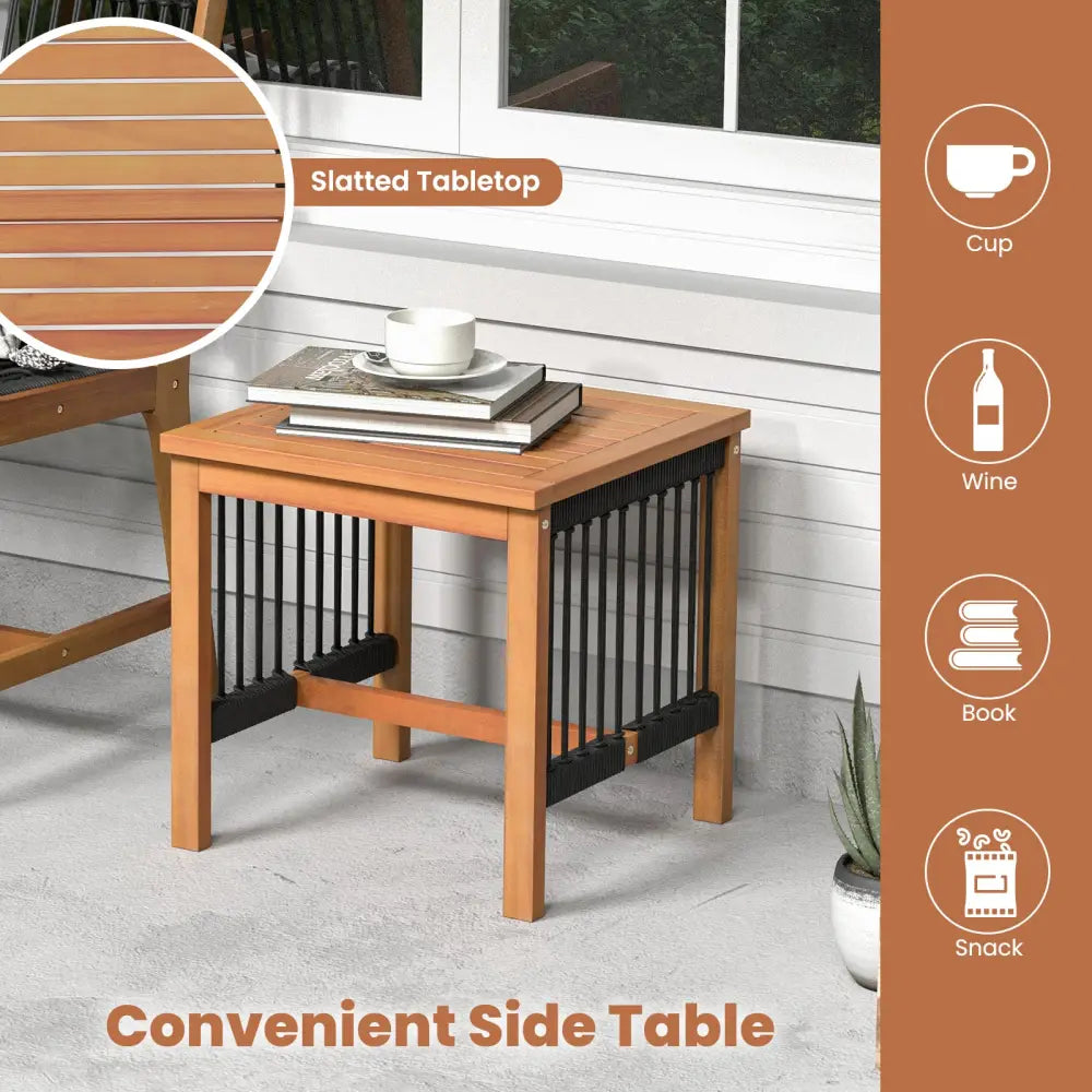 3 Pieces Acacia Wood Patio Furniture Set with Armchairs Coffee Table - Multicolor - Patio Conversation Sets