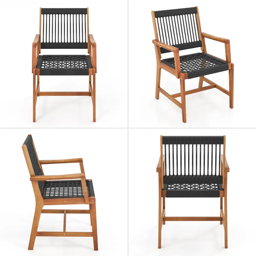 3 Pieces Acacia Wood Patio Furniture Set with Armchairs Coffee Table - Multicolor - Patio Conversation Sets