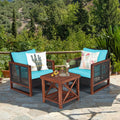 3 Pieces Acacia Wood Patio Furniture Set with Coffee Table-Turquoise - Turquoise - Patio Conversation Sets