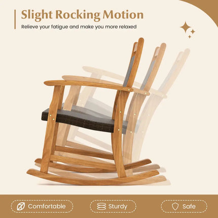 3 Pieces Acacia Wood Patio Rocking Chair Set with Side Table - Brown - Patio Conversation Sets
