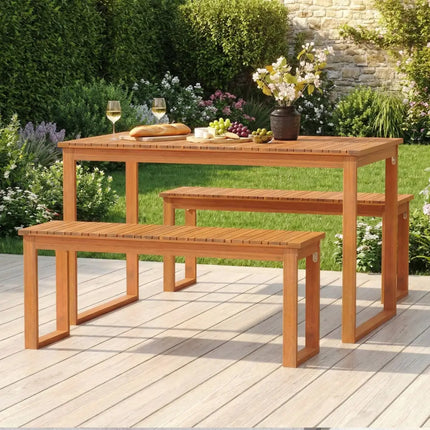 3 Pieces Acacia Wood Picnic Set with Outdoor Dining Table and 2 Benches for 4 People - Patio Dining Sets