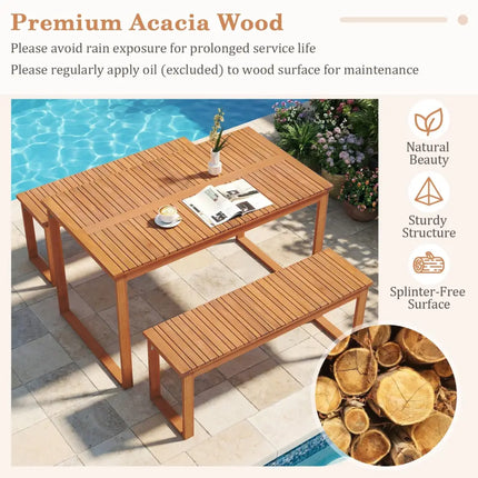 3 Pieces Acacia Wood Picnic Set with Outdoor Dining Table and 2 Benches for 4 People - Patio Dining Sets