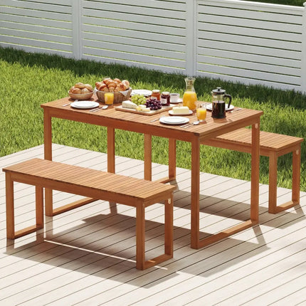 3 Pieces Acacia Wood Picnic Set with Outdoor Dining Table and 2 Benches for 4 People - Patio Dining Sets