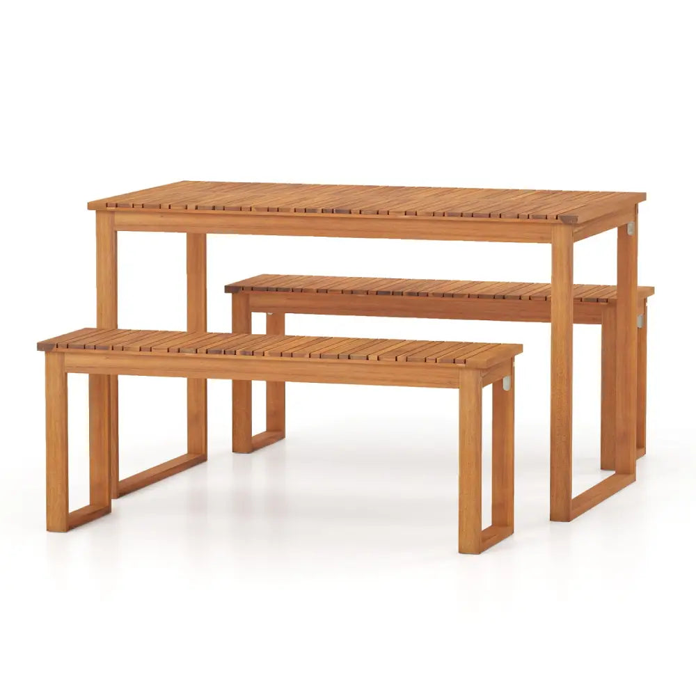 3 Pieces Acacia Wood Picnic Set with Outdoor Dining Table and 2 Benches for 4 People - Patio Dining Sets