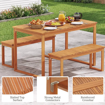 3 Pieces Acacia Wood Picnic Set with Outdoor Dining Table and 2 Benches for 4 People - Patio Dining Sets