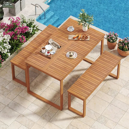 3 Pieces Acacia Wood Picnic Set with Outdoor Dining Table and 2 Benches for 4 People - Patio Dining Sets