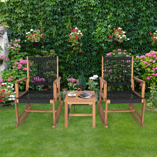 3 Pieces Acacia Wood Rocking Bistro Set - Patio Conversation Sets
