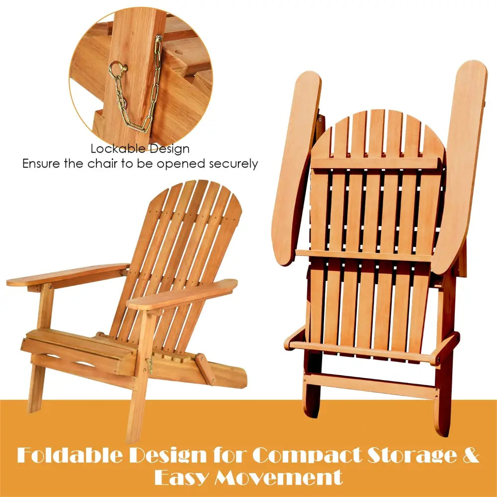 3 Pieces Adirondack Chair Set with Widened Armrest - Natural - Patio Conversation Sets