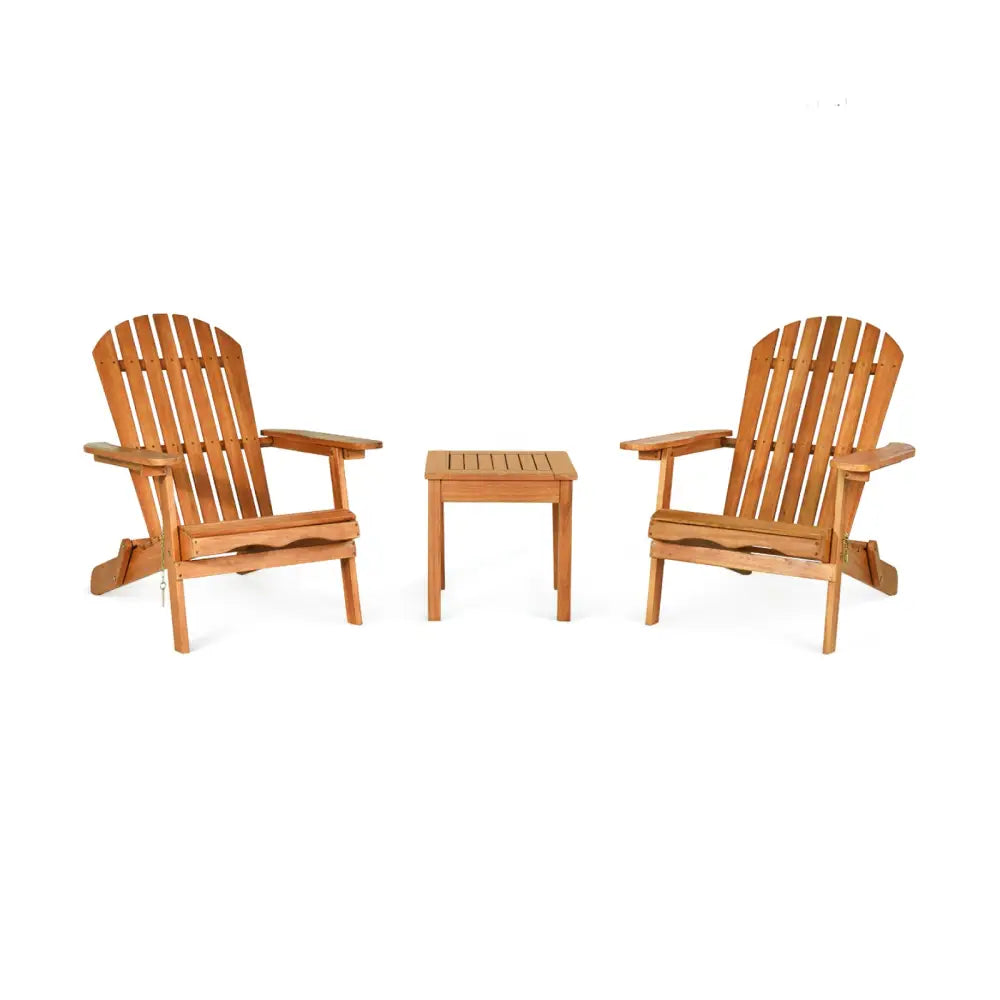 3 Pieces Adirondack Chair Set with Widened Armrest - Natural - Patio Conversation Sets