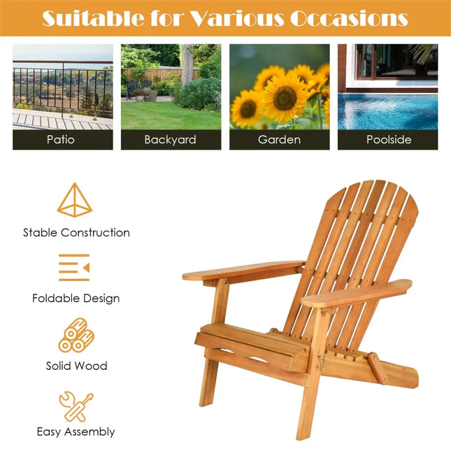 3 Pieces Adirondack Chair Set with Widened Armrest - Natural - Patio Conversation Sets