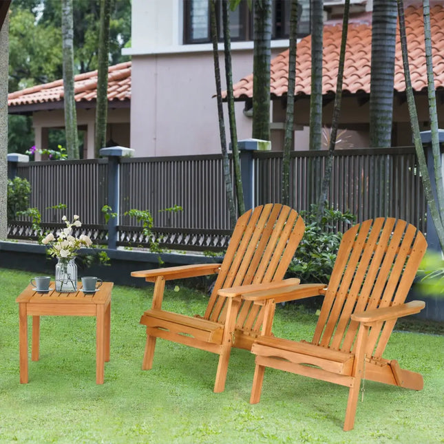 3 Pieces Adirondack Chair Set with Widened Armrest - Natural - Patio Conversation Sets