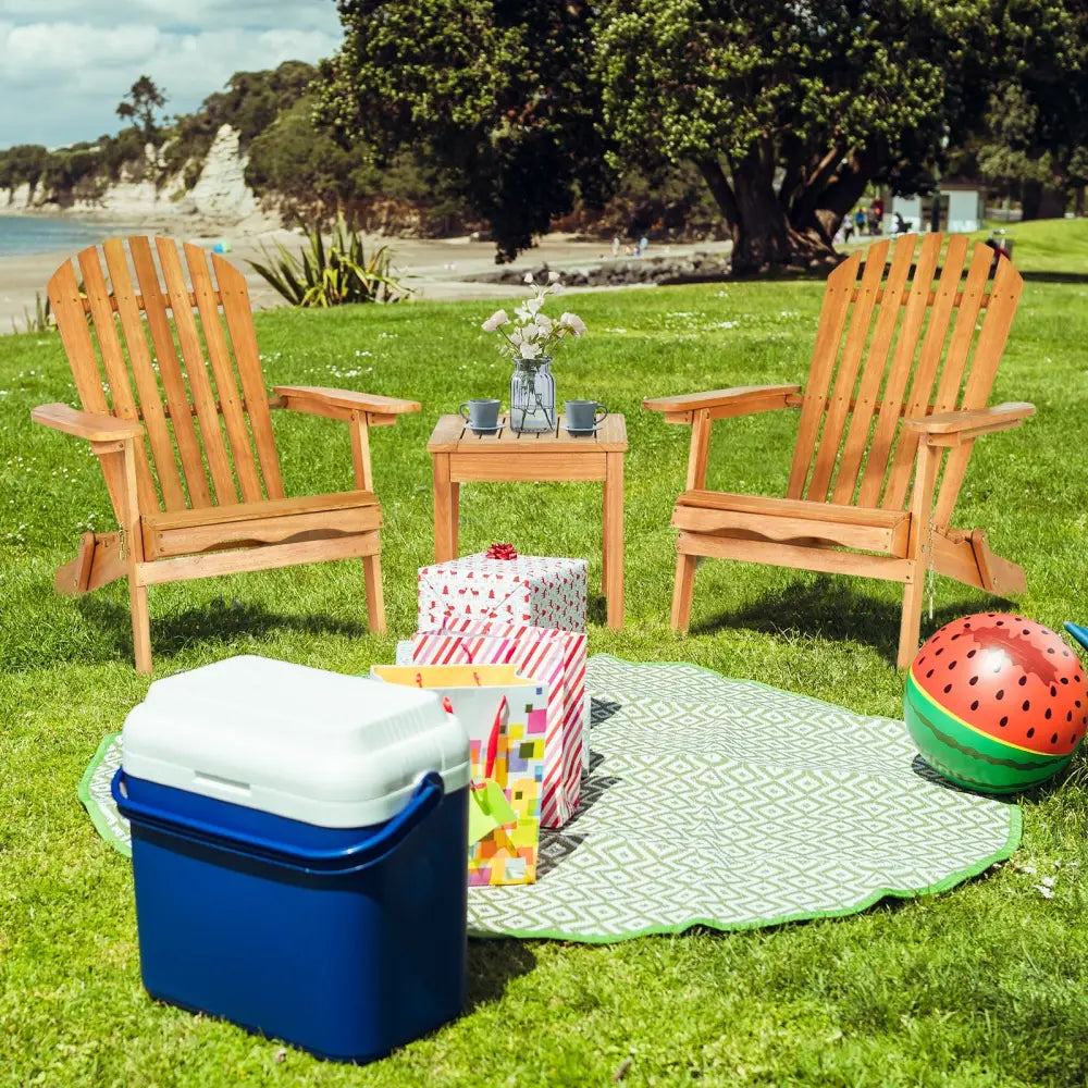 3 Pieces Adirondack Chair Set with Widened Armrest - Natural - Patio Conversation Sets