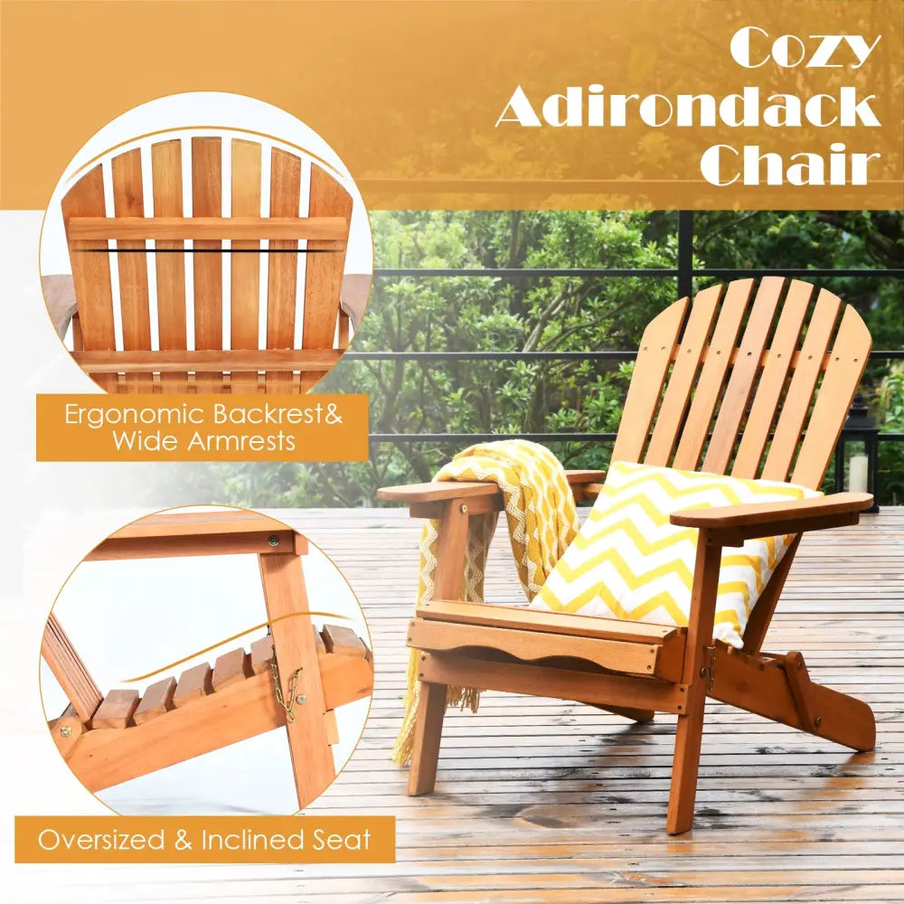 3 Pieces Adirondack Chair Set with Widened Armrest - Natural - Patio Conversation Sets