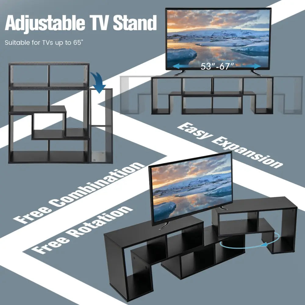 3 Pieces Adjustable TV Stand for TVs up to 65 Inch with Shelves-Black - Black - Entertainment Centers & TV Stands