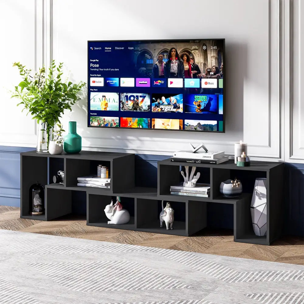 3 Pieces Adjustable TV Stand for TVs up to 65 Inch with Shelves-Black - Black - Entertainment Centers & TV Stands